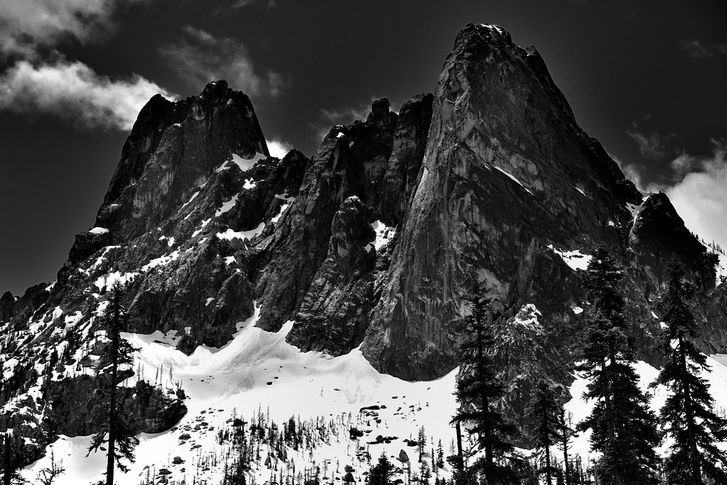 Peaks and Spires of Liberty Bell Mountain and Early Winter Spire (Black & White)