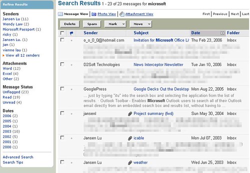 Yahoo! Mail Search Enhancement