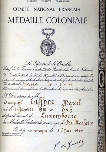 Marcel Eiffener Médaille coloniale