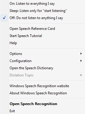 Speech Reco Options