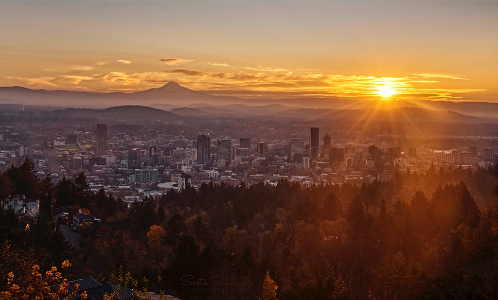 Sunrise over Portland.
