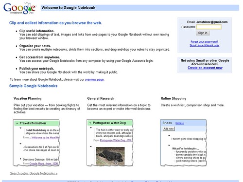 Google Notebook LogIn-Screen