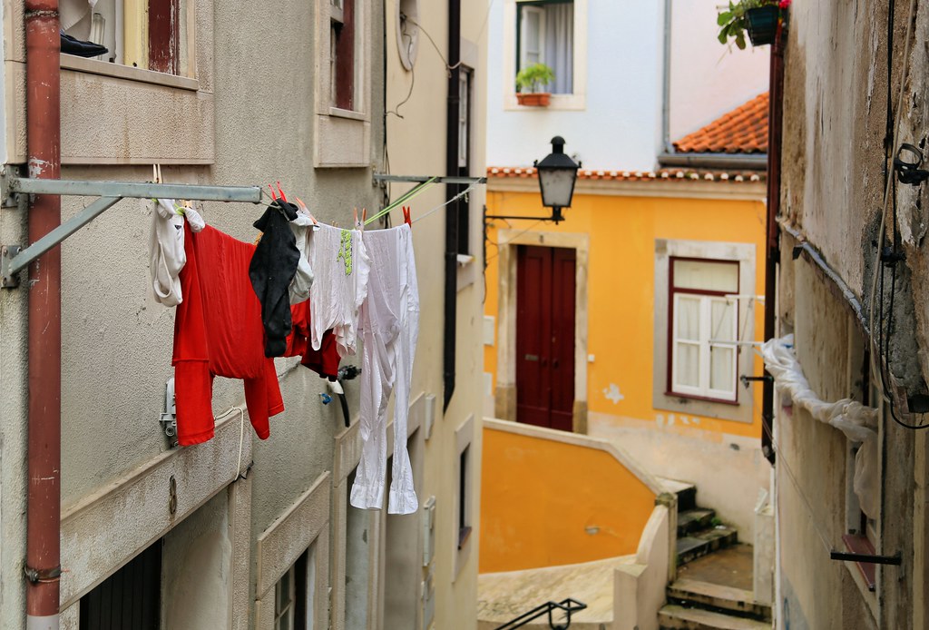 Upper Coimbra with facades and hanging laundry