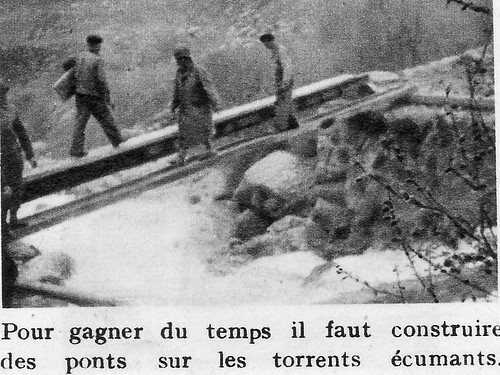 Génie- Authion 1945 printemps - construire des ponts sur des torrents écumants