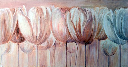 Huile 150x40, par Colette Graillot, Tulipes