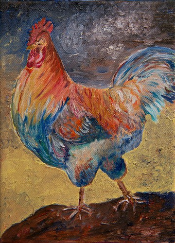 Acrylique 35 x 37, par Dominique Sauvanet, Fier comme un coq