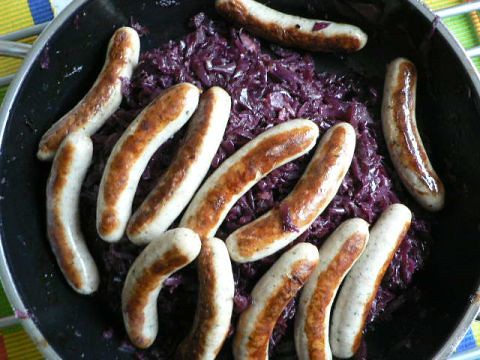 Sausage & ham with red cabbage