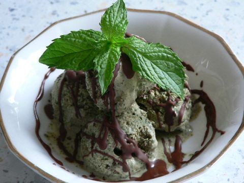 Mint ice cream with chocolate