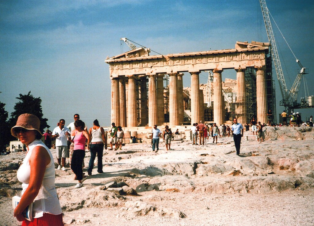 Julie & early morning tourists at the Parthenon