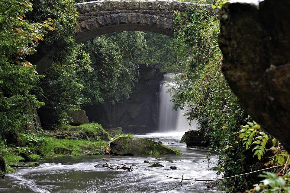 Jesmond Dene Waterfall, Ouseburn River, Jesmond Dene, Jesmond, Newcastle Upon Tyne, Tyne & Wear, England.
