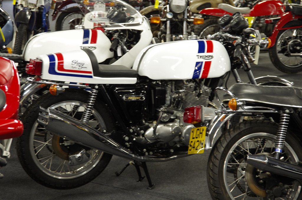 The Andy Chapman Collection 1977 Triumph 750cc T160 Trident 'Slippery Sam' Replica Registration no. BCP 311R Frame no. KK06185 Engine no. T160 KK06185, The Classic Motorcycle Mechanics Show, Stafford Showground 12-13 October 2024, Pentax_K5II,0895