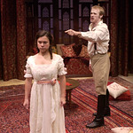 Elizabeth Ledo (Raina Petkoff) and Brad Eric Johnson (Sergius Saranoff) in ARMS AND THE MAN at Writers Theatre.