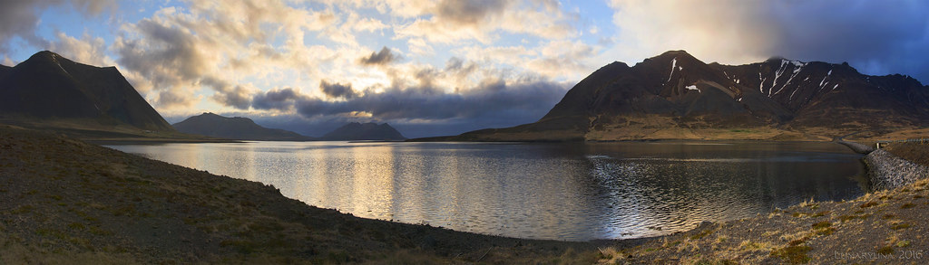 as night settles over mountains and lakes