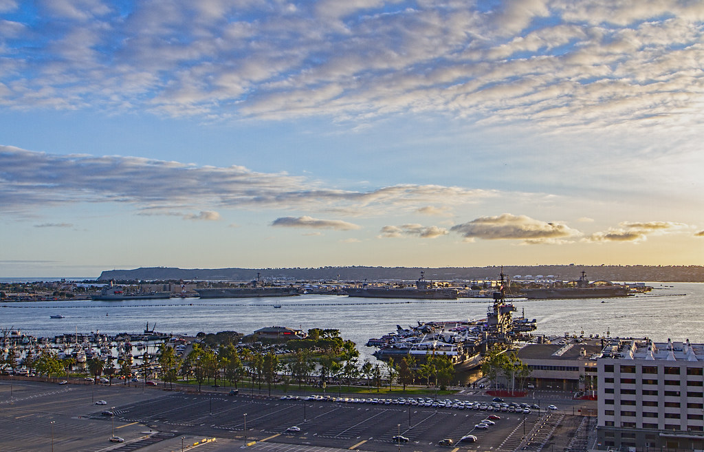 Three aircrafts carriers in San Diego Harbor